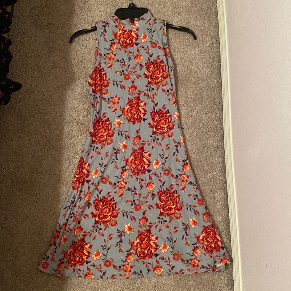 Blue dress with small turtle neck